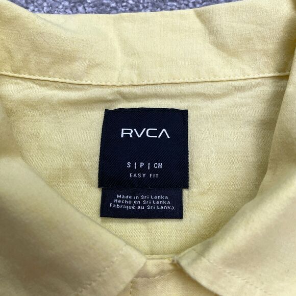 RVCA Kevin Spanky Long Button Down Shirt Mens Small Yellow Striped Short Sleeve - Picture 8 of 13